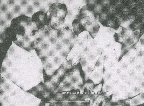 Mohd Rafi with Shankar, Hasrat Jaipuri and Producer Kanak Mishra