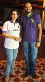 Juhi Chawla with Yusuf Pathan at Pizza Metro Pizza Juhi Chawla with Yusuf Pathan at Pizza Metro Pizza.jpg